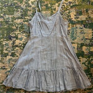 Blue stripe dress with ruffle detail